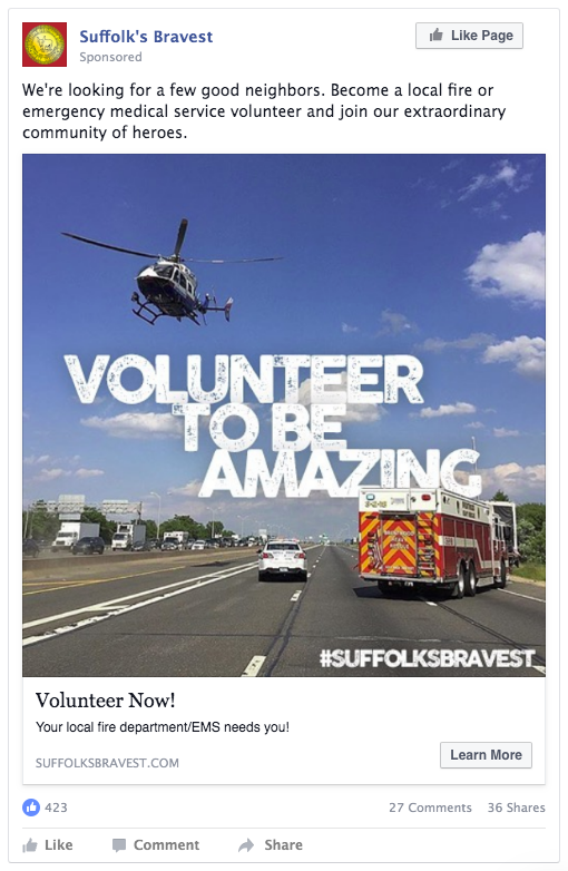 Suffolk's Bravest facebook post - Volunteer now